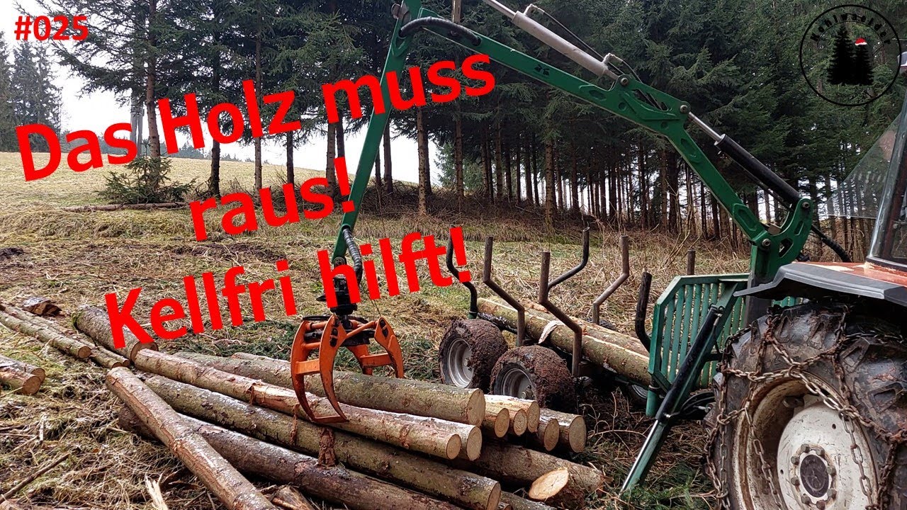 Holz rücken mit Kellfri-Rückewagen an Fiat 45-66DT