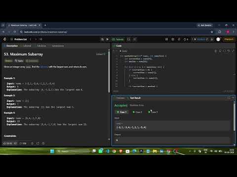 LeetCode 53: Maximum Subarray | Kadane’s Algorithm Explained in C