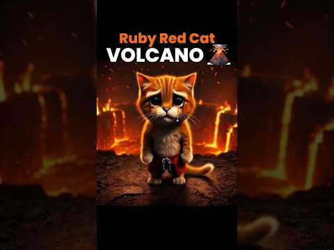 Ruby Red Cat and the Volcano 🌋 #aicat #cartoon #catstories #catshorts