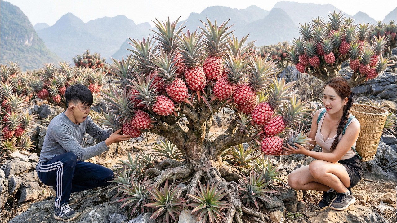 Harvesting GIANT Red Bonsai Pineapple Tree on Rocky Mountain | Rarest Fruit Sold Out Instantly