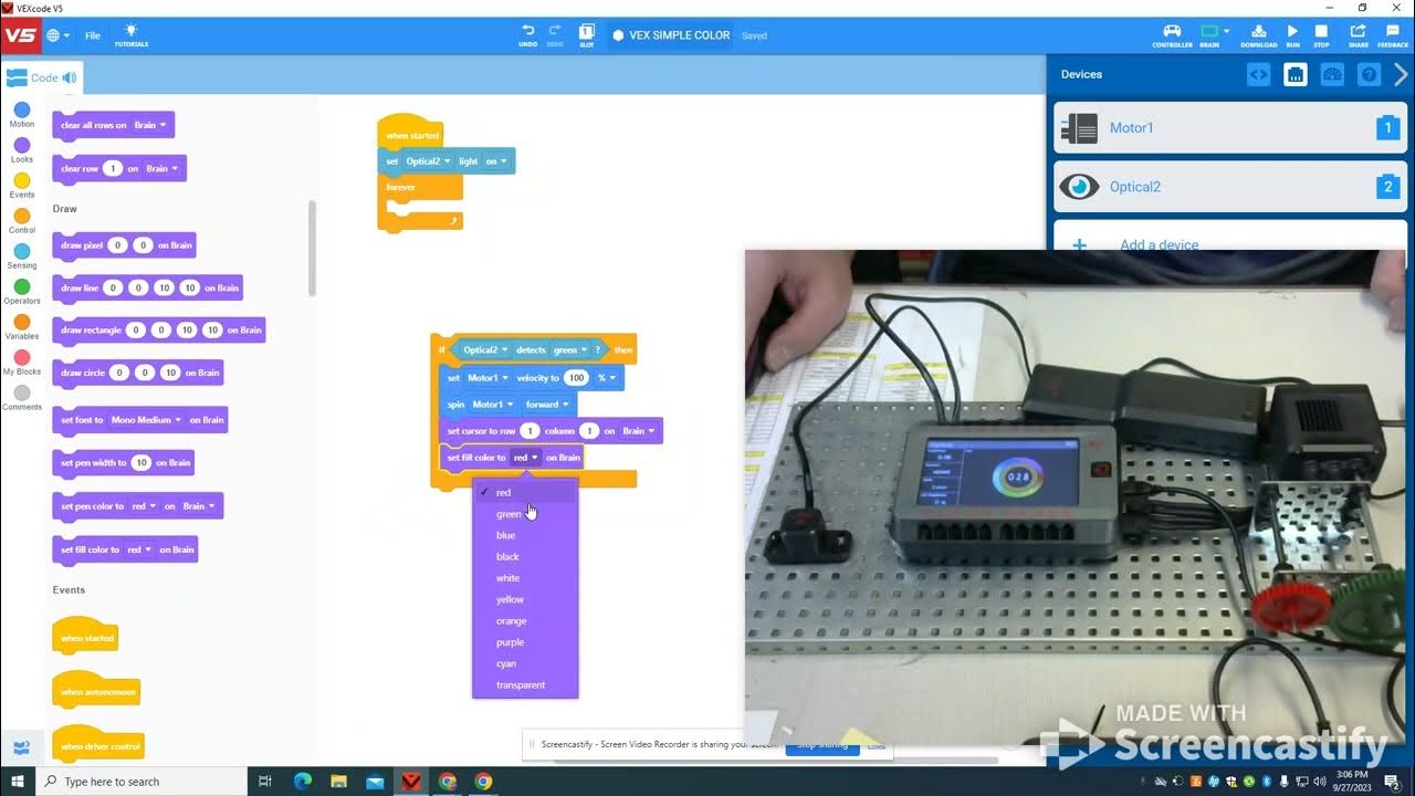 Vex optical sensor color set up programming youtube