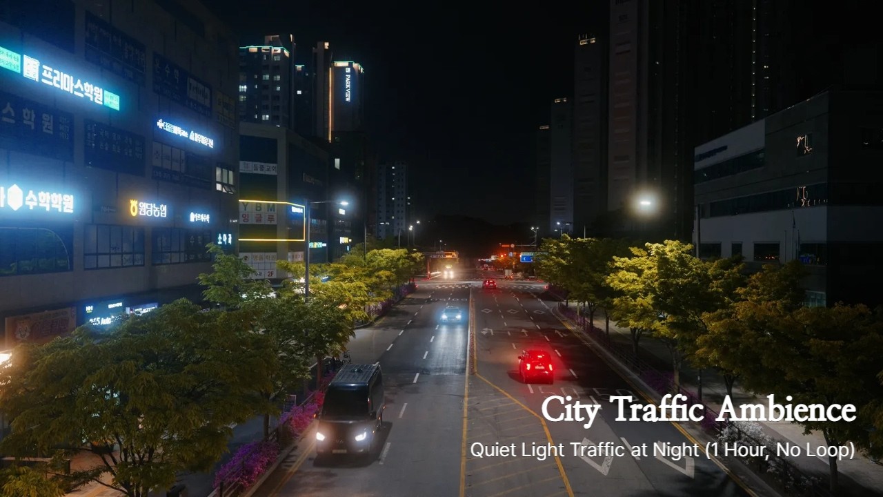 City Traffic Ambience | Quiet Light Traffic at Night (1 Hour, No