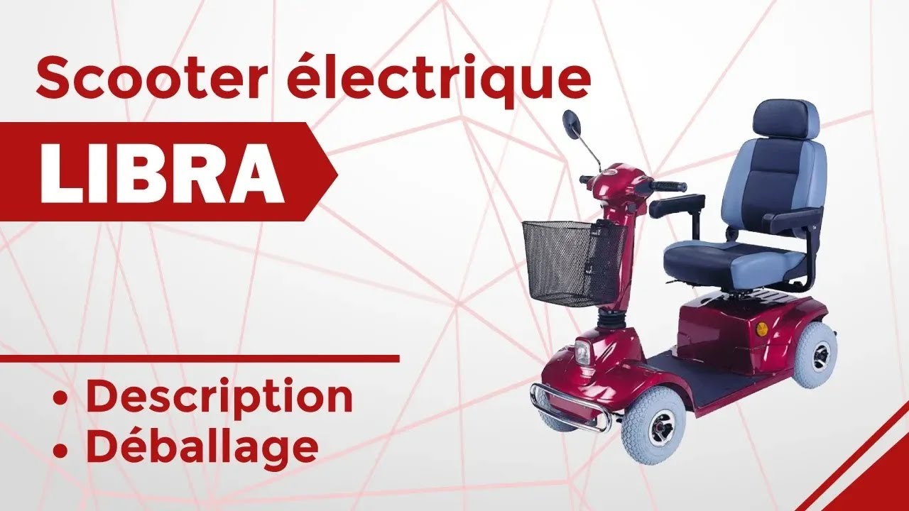 Scooter électrique handicapé, Auton. 34 km, Siège pivotant et pliable, 12V, Bordeaux, Piscis