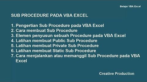 Belajar VBA Excel 5 : Sub Procedure pada VBA Excel