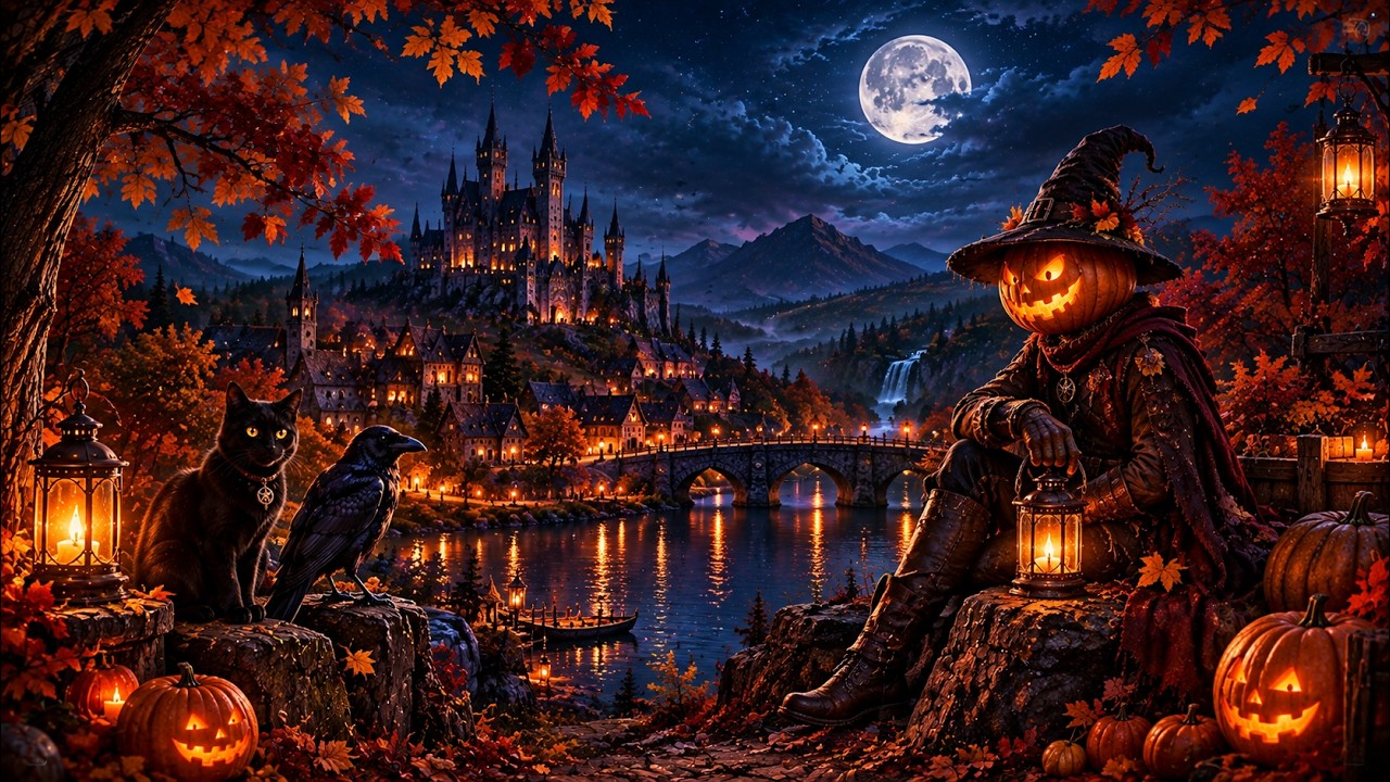 Relaxing Halloween Ambience ๐ Cozy Pumpkin Cottage in Autumn ๐ป Spooky Sounds & Halloween Music