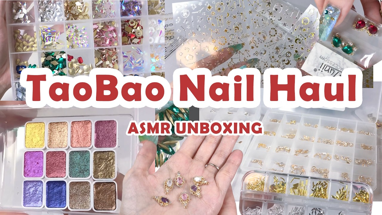 taobao nail haul + organizing ⟡ ₊˚ ୨୧ charms, stickers, rhinestones & more ♡ asmr