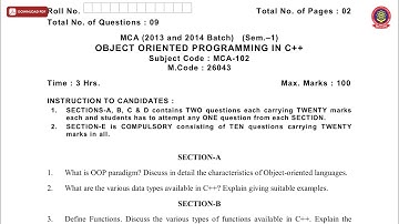 MCA 1ST SEM OBJECT ORIENTED PROGRAMMING IN CPP MAY 2019 | PTU