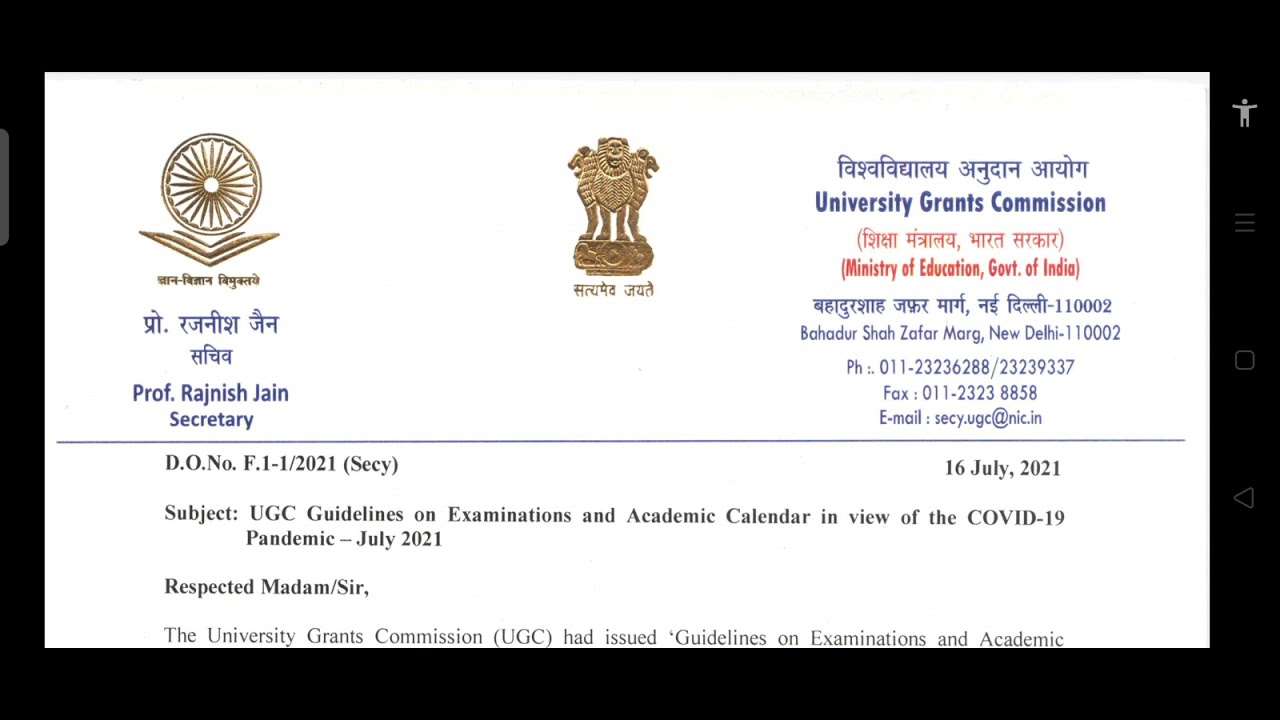 UGC GUIDELINES for  2021-22 Admission and Exam procedure in COVID 19 Pandemic 