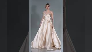 Bej Straplez Yırtmaçlı Uzun Saten Abiye Abu4774