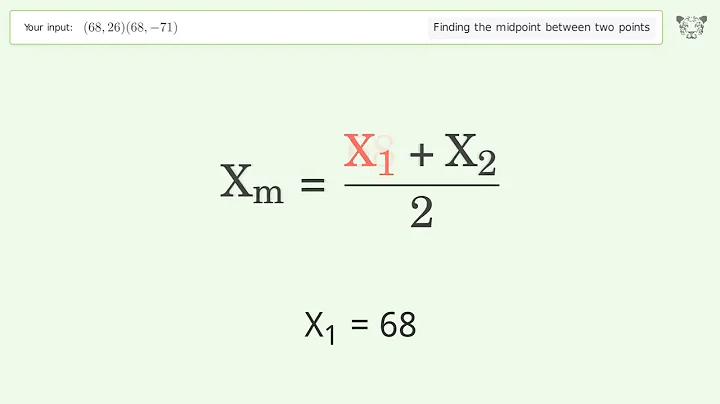 Find the midpoint between two points p1 (68,26) and p2 (68,-71): Step-by-Step Video Solution