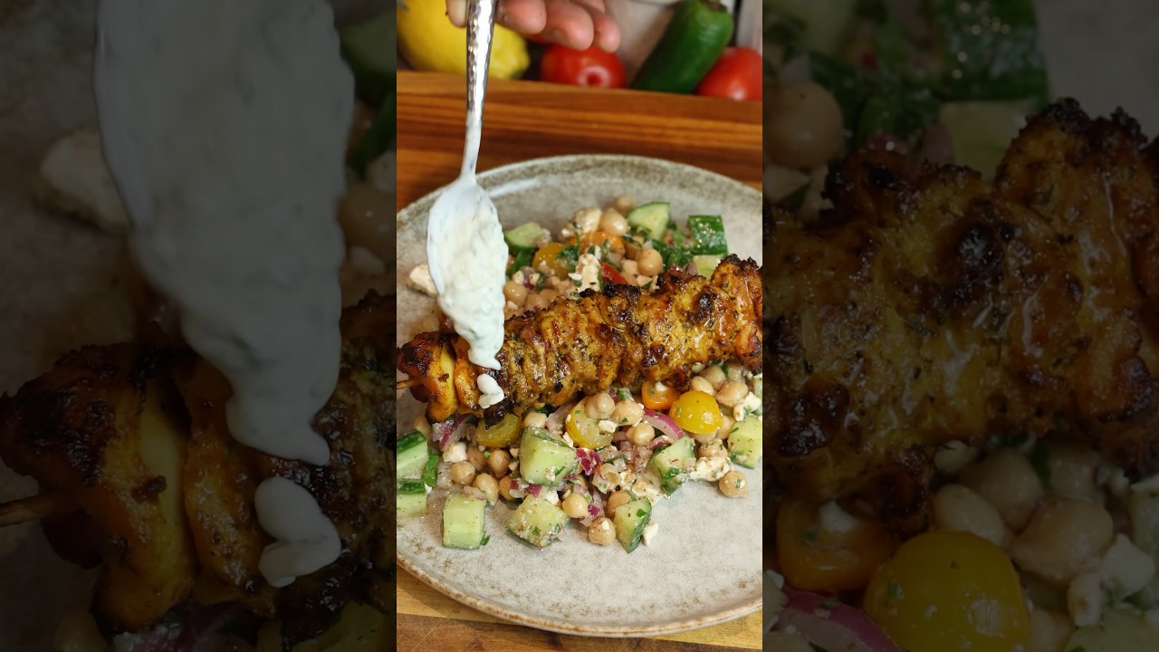 Watch Chicken kebabs with tzatziki and cucumber salad. #recipe on YouTube Watch Chicken kebabs with tzatziki and cucumber salad. #recipe on YouTube