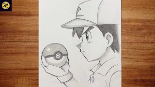 How to Draw Ash Holding a Poke Ball | Step-by-Step Pokemon Drawing Tutorial for beginners