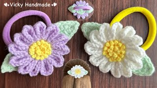 Daisy Flower Crocheting Step By Step / Crochet Flower Hair Ties /Crochet Tutorial