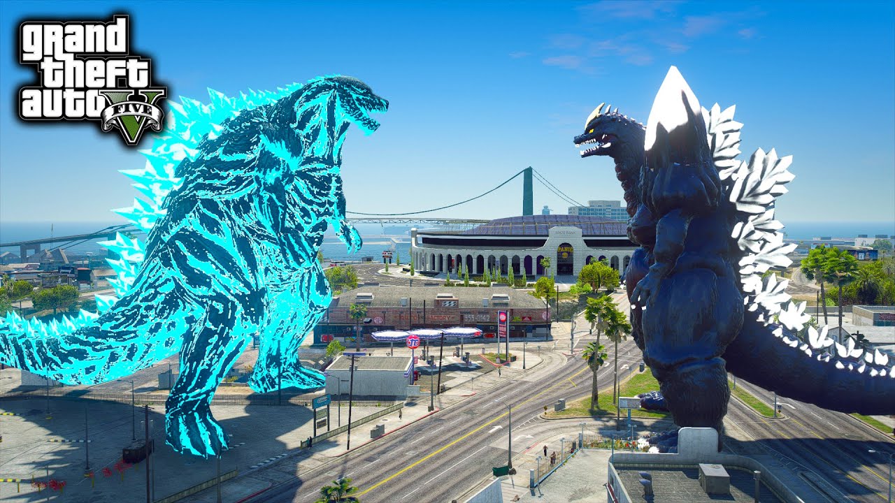 Godzilla Earth Vs SpaceGodzilla Epic Fight ( GTA V Mods )