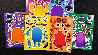 [👾Paper DIY👾] Cute Monster Sticker Book 💜 Make Funny Faces with Colorful Monsters | ASMR screenshot 2