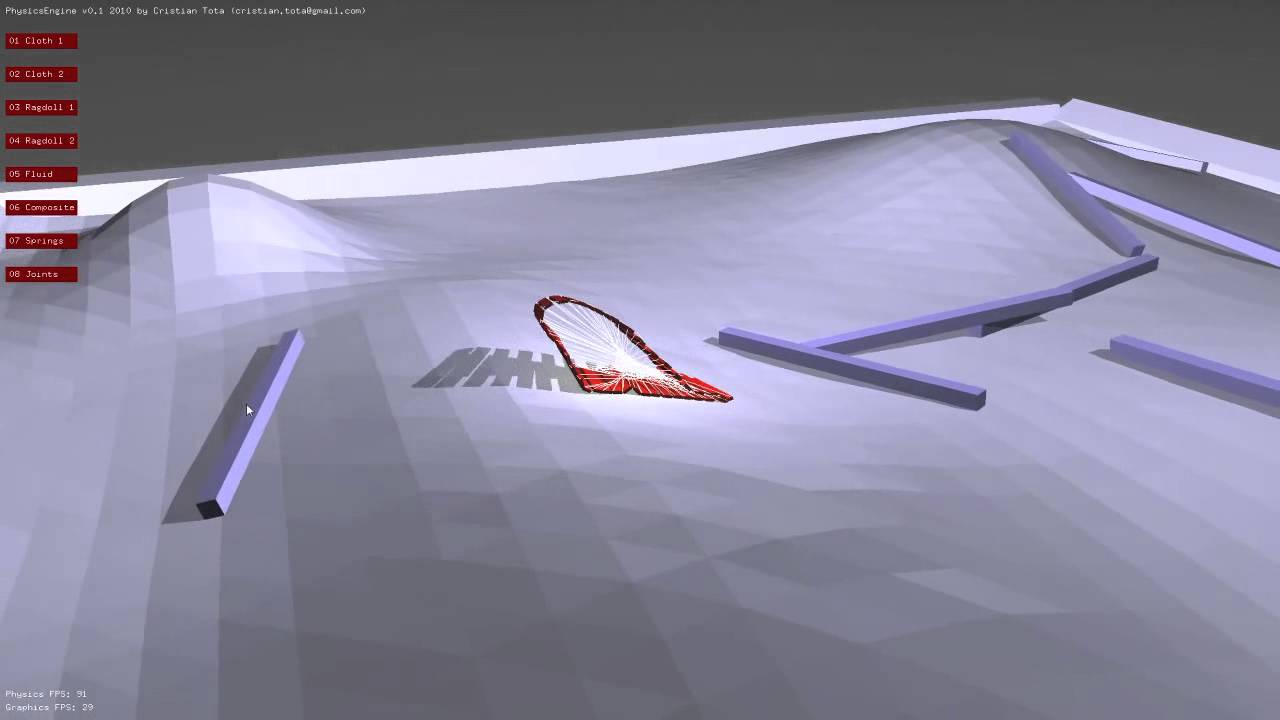 Springs, Rigid Bodies, Terrain - Physics Engine in C++ Demo (2010)