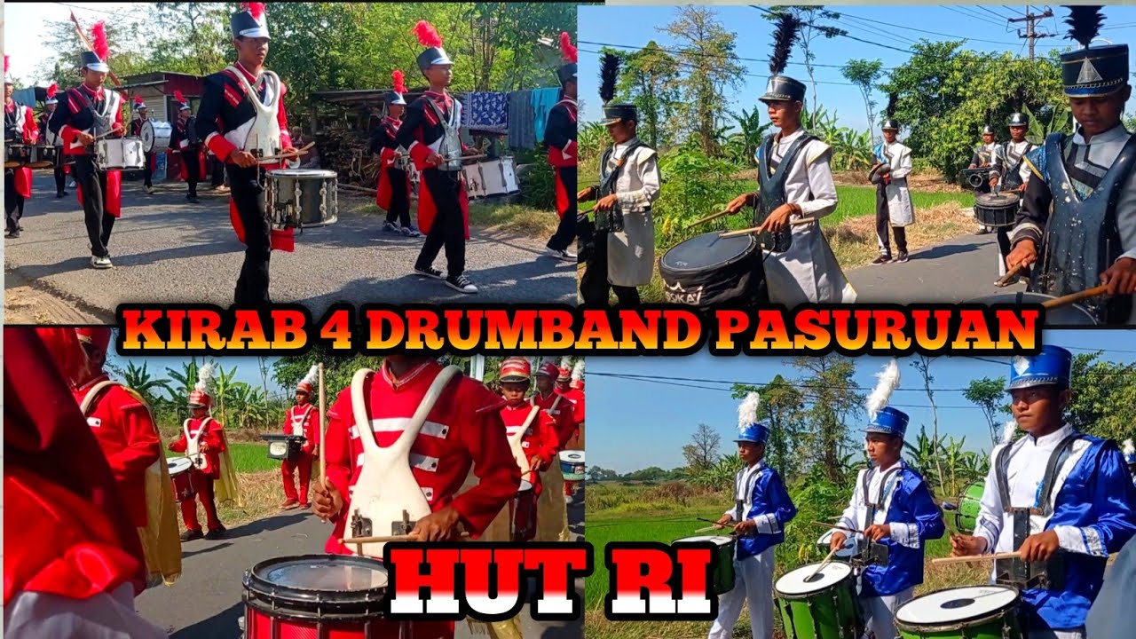 kirab 4 drumband kabupaten pasuruan dalam rangka HUT RI KE 79 DI DESA PEKANGKUNGAN PASURUAN