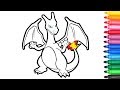 Pokemon 006 - Charizard, Coloring and drawing for kids. Покемон Чаризард, Раскраски для детей.