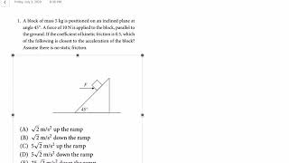 Physics GRE Practice: Classical Mechanics Question 1 (Newton’s Second Law)