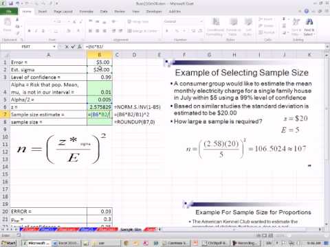 excel 2010 statistics 77 determine sample size youtube