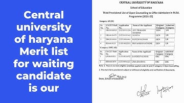 CUCET 2021| central university of haryana waiting merit list is out