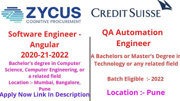 Zycus Off Campus Hiring 2023 |Batch 20-21-22 | Fresher -1yr Exp | Credit Suisse Off Campus Hiring-22