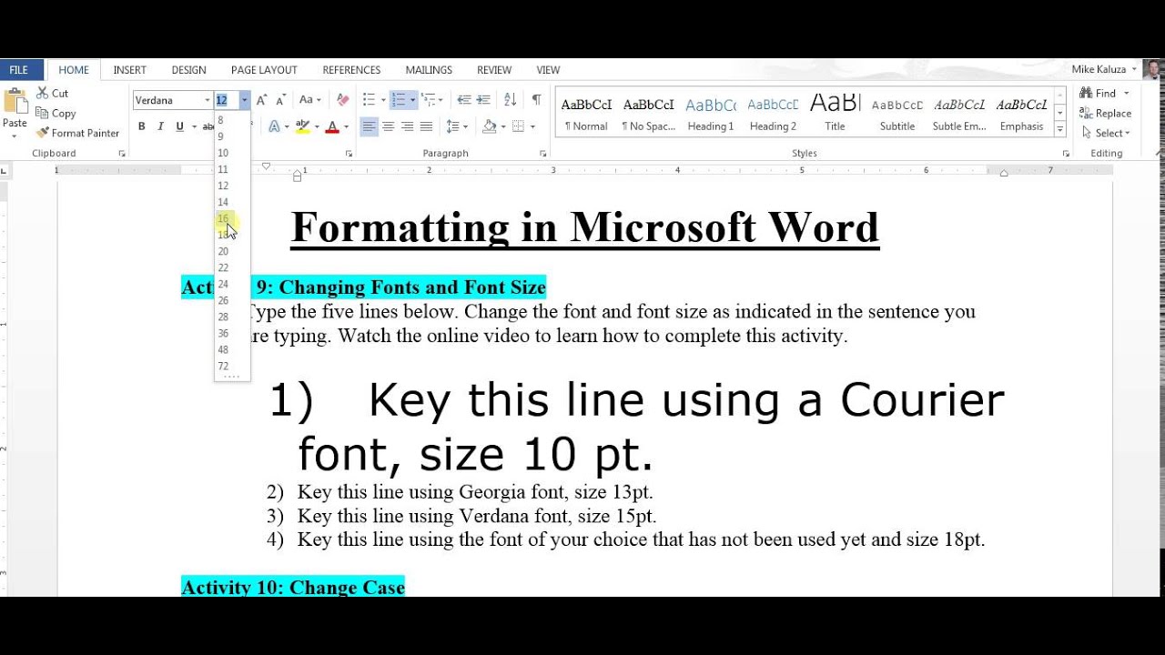Formatting in Microsoft Word Activity 9 YouTube
