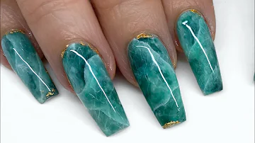 Crystal Nail Tutorial: Jade Nail Art(really green fluorite)with Gel Polish|Stone/Quartz/Marble Nails