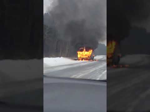 Автобус ПАЗ сгорел на трассе Ялуторовск-Ярково 14.02.20