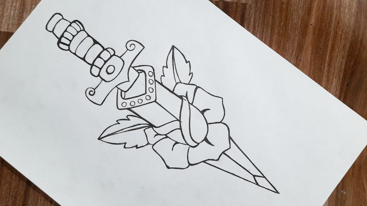How to draw a sword with a rose Easy tattoo drawing YouTube