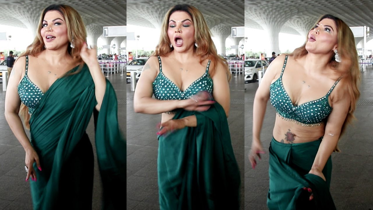 Rakhi Sawant SareeSlipping Moment While Dancing On What Jhumka Song Outside Airport