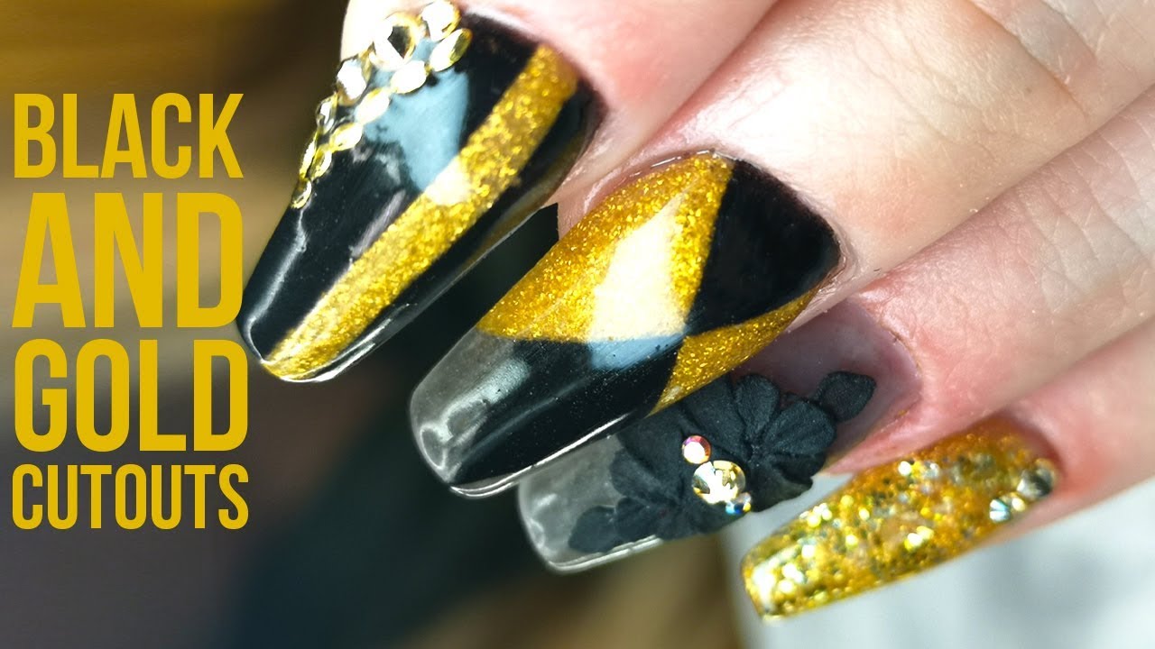 Black and Gold Acrylic Colour Blocking with 3D Design - YouTube