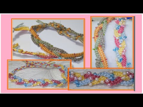 簡単にできるおしゃれなミサンガ作り ミサンガ 3連ビーズ入り平結びのミサンガ 簡単にできるミサンガ Bracelet Misanga Macrame Beads Youtube