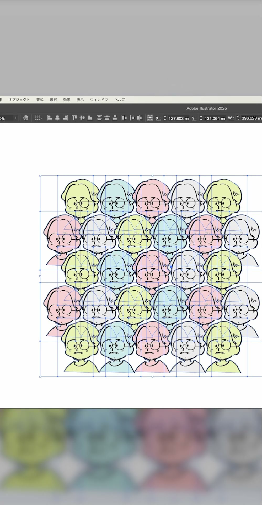 似顔絵をパターン柄に。絵描きのちあきさんに描いてもらいました