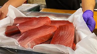 Super-Giant Bluefin Tuna Perfect and Fast Cutting Skill/Luxurious Sashimi Steak