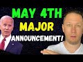 MAY 4TH MAJOR ANNOUNCEMENT! Fourth Stimulus Package Update  & Daily News + Stock Market
