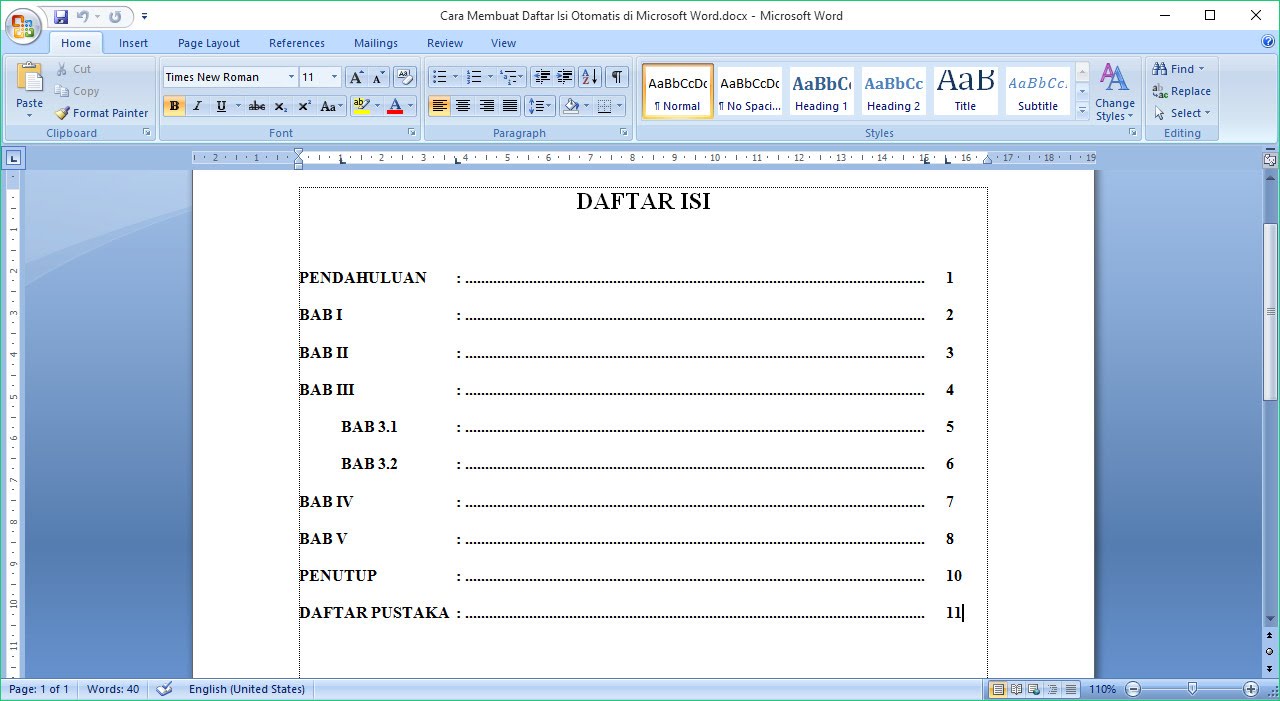 Cara Membuat Daftar Isi Otomatis Pada Microsoft Word 2010 Binus Center Blog