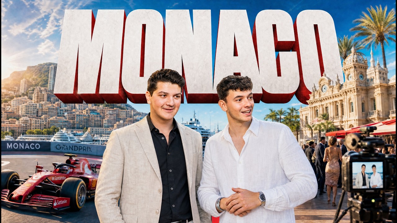 Thumbnail met MONACO in grote 3D-letters, een Formule 1-wagen en jachten op de achtergrond, de twee founders in pak op de voorgrond