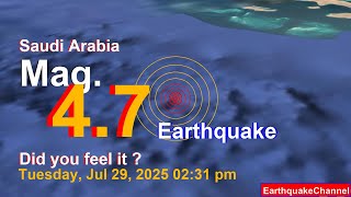 Red Sea, 57 km Southwest of Sindi Sarso Island, Jazan Region, Saudi Arabia Earthquake today now