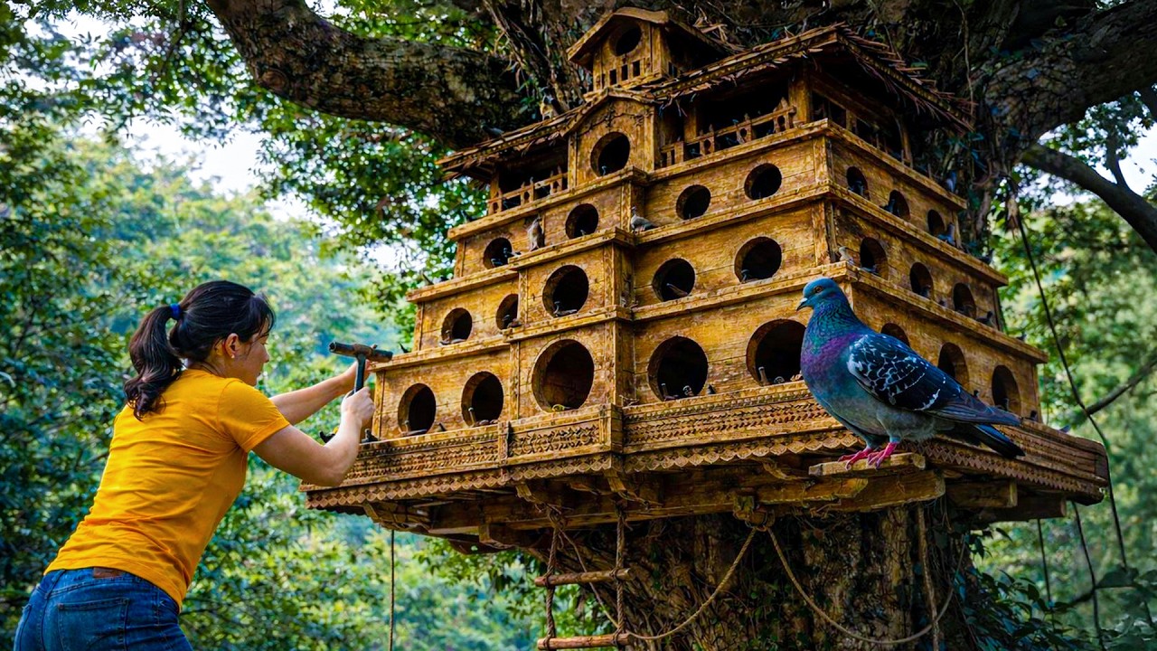 Building a Wooden and Bamboo Pigeon House – Roofing It with Natural Palm Leaves