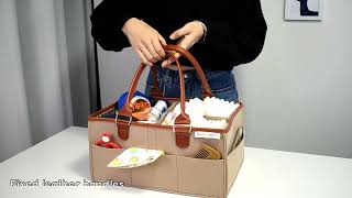 Diaper Caddy Large Size | Beige with Brown Handles | Portable Diaper Organizer Bag