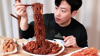 불타는 오징어 볶음 + 사천 짜파게티 feat 오징어튀김 김장김치 ASMR REAL SOUND BLACK BEAN NOODLES WITH FIRE SQUID MUKBANG