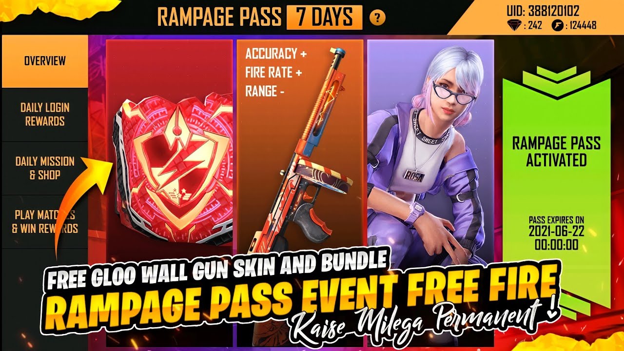 Rampage Pass Event Free Fire🔥 Free Gloo Wall Gun & Bundle Kaise Permanent Milega ? Full Details !