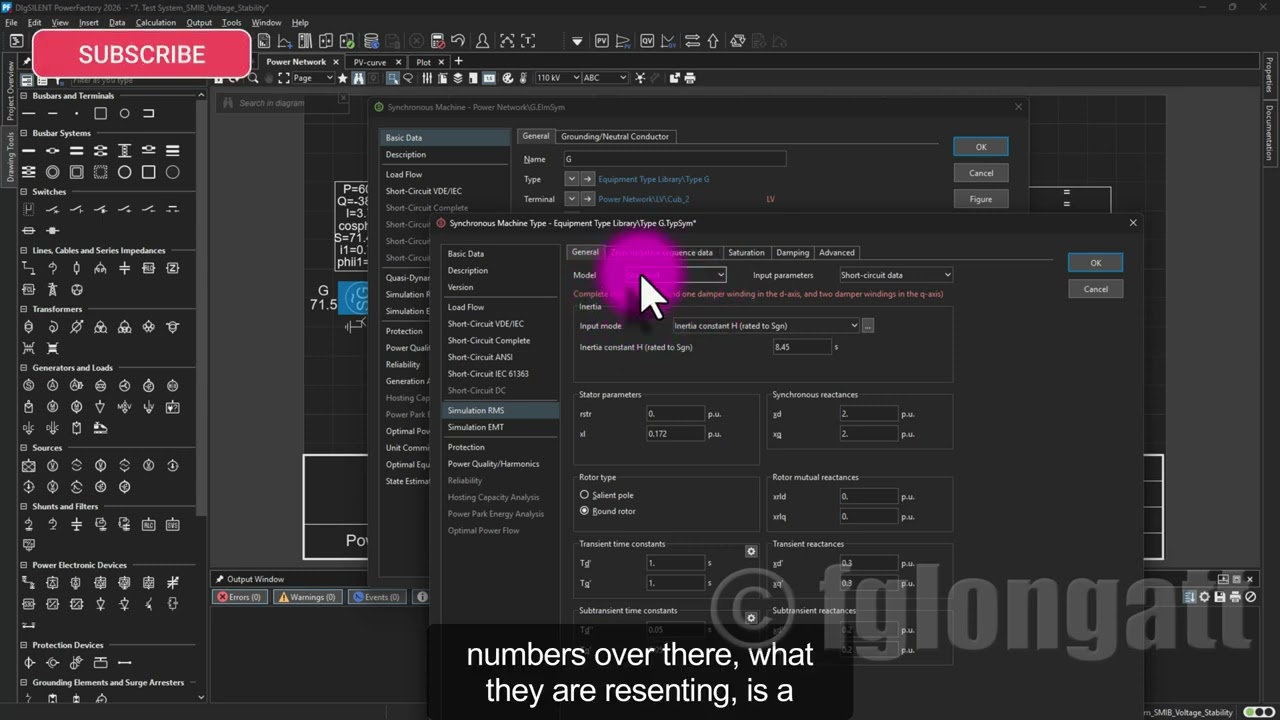 Как найти и выбрать динамическую модель синхронной машины в DIgSILENT PowerFactory
