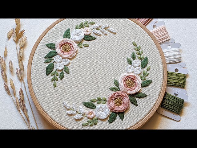 Hello Cross Stitch Pattern Rose Wreath Cross Stitch Ornament PDF Pink  Flower Cross Stitch Hoop Art Wreath Cross Stitch Beginner 