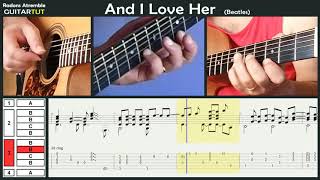 And I Love Her (Beatles) - Pat Metheny - Guitar Tutorial Slow Played Tabs & Score chords