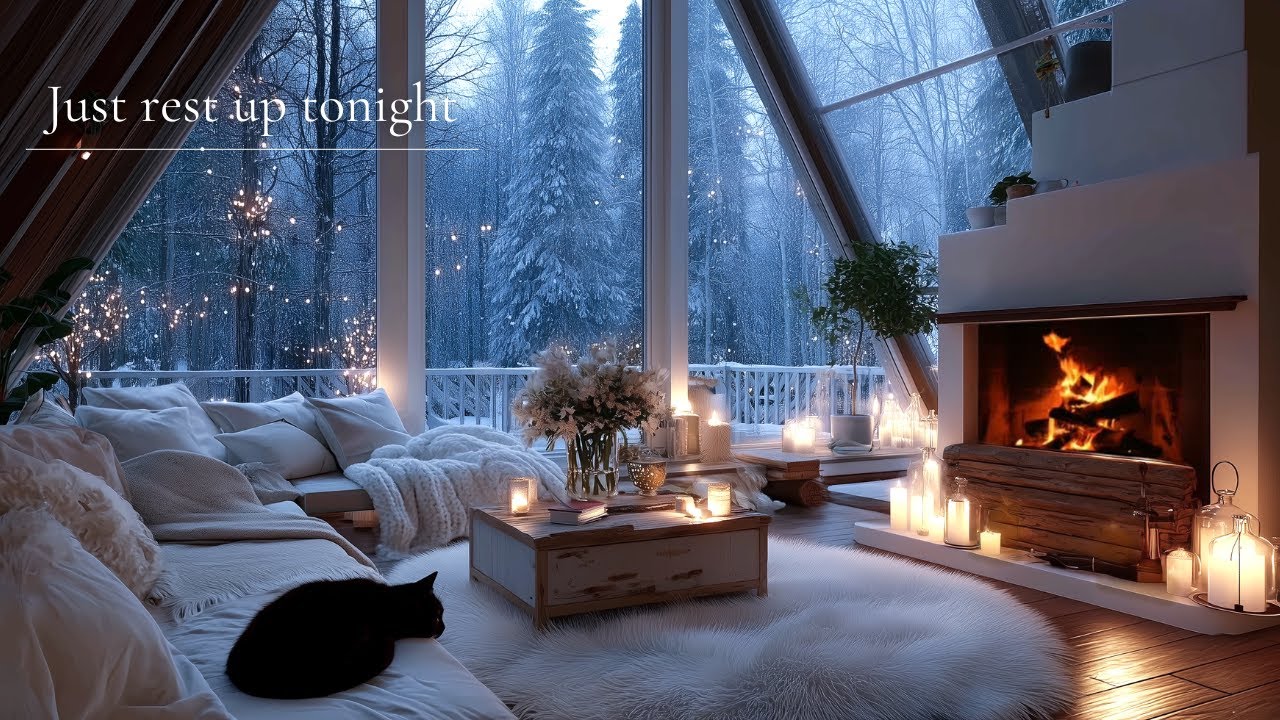 ❄️Quiet Winter Piano Lounge | Snow Outside & Fire Inside | Focus Study Sleep