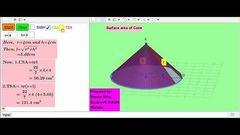 TSA and CSA of cone by using geogebra for class 10