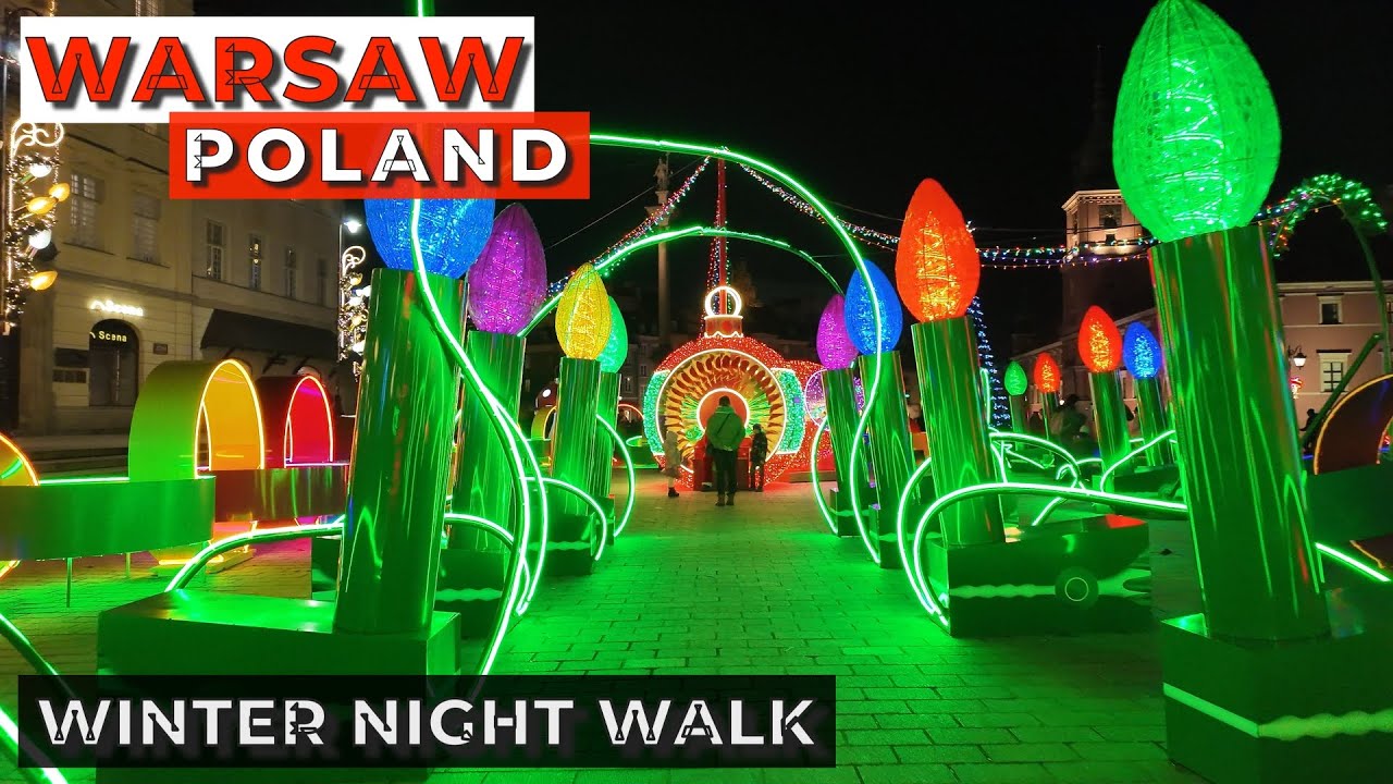 Варшава Польша Зима: Мир и Радость в Варшаве Ночная Пешая Экскурсия 4K