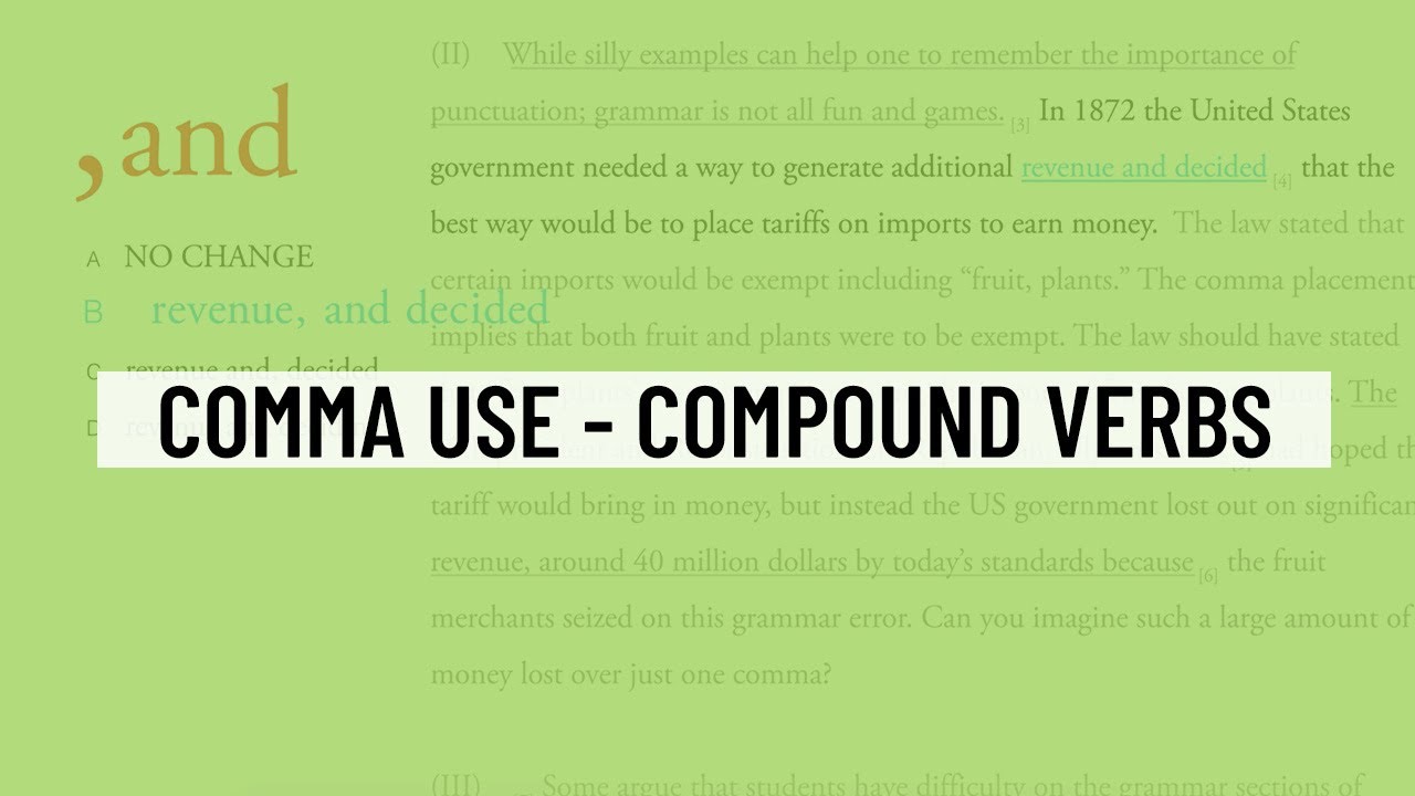 Comma Use - Compound Verbs - ACT/SAT English Practice Question - YouTube